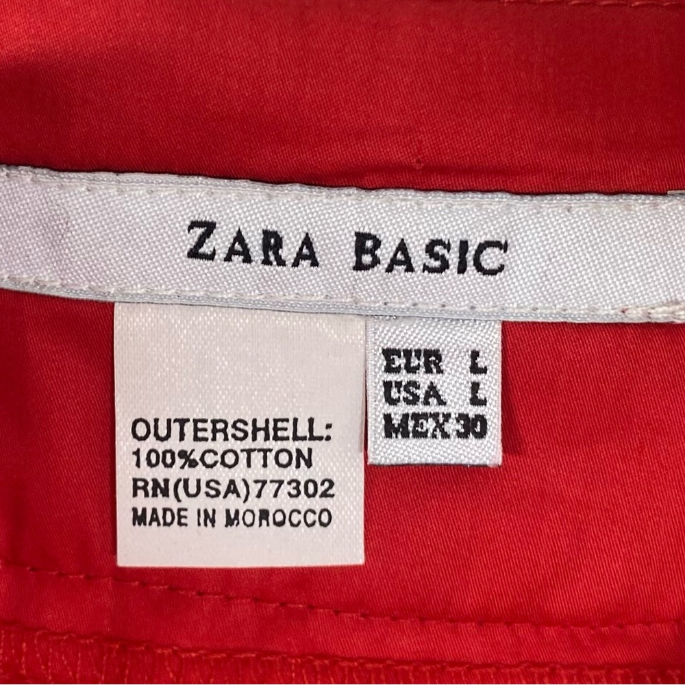 Zara Basic Red Ruffle Neck Cotton Tank Top Women’s Size L Summer Vacation Casual - Picture 5 of 7